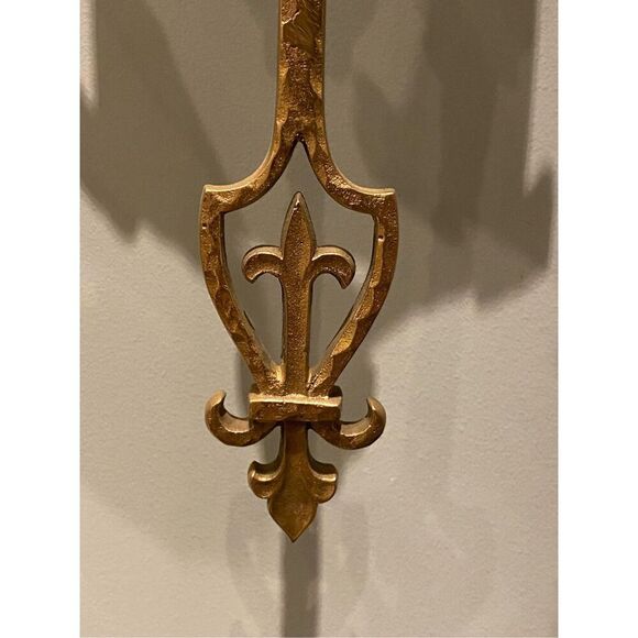 27” Long Bronze Spanish Gothic Revival Sconces 1920 Fluer de lis Knight Ornate - Picture 6 of 10